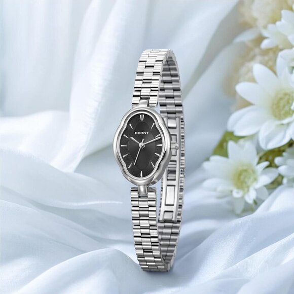 ?Women Black Dainty Ladies Wristwatch Vintage  Mirrors Shape stainless steel main image 4